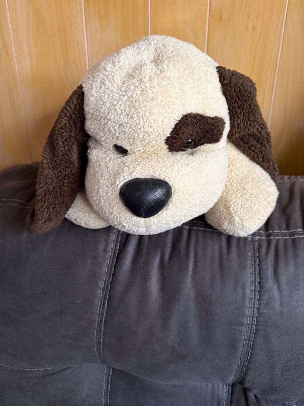 Vintage Plush Dog Toy Pillow Cream & Brown Soft Cuddly Stuffed Animal Approx 18